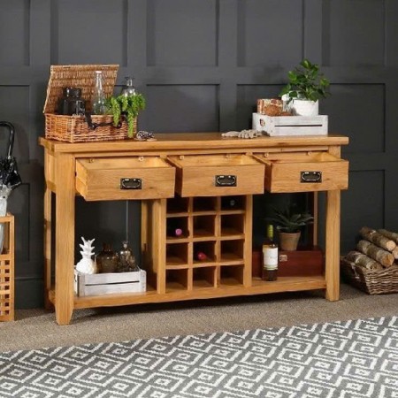 Rustic Oak : Kệ Rượu Gỗ Sồi 3 Ngăn Kéo - W120cm